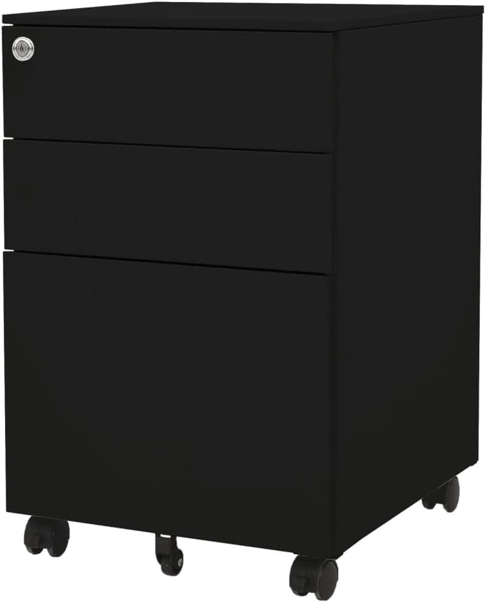 Ladeblok Verrijdbaar - Archiefkast Bureaukast - Documenten Sorteren - Drie Afsluitbare Lades - 39x45x60 cm - Zwart