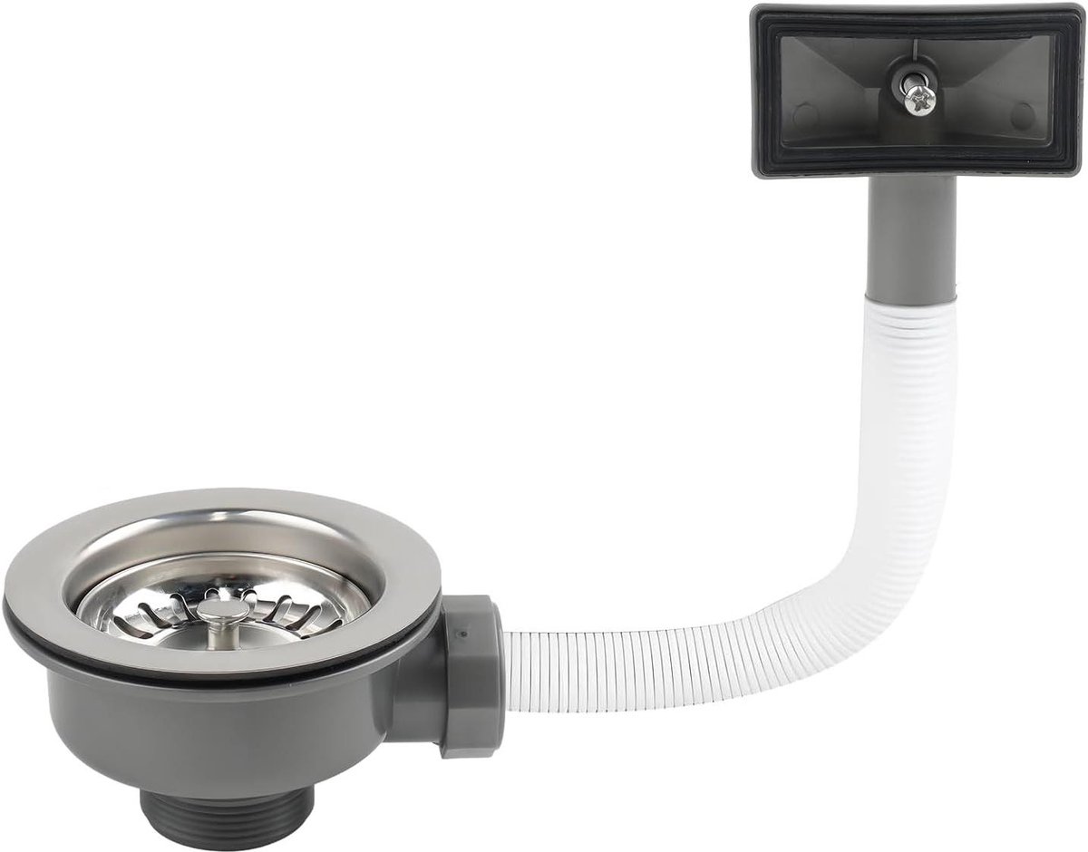 Afvoergarnituur Spoelbak - Keukenafvoer Sifon - Voorkomt Verstoppingen - Met Overloop - 114 mm - Zilver