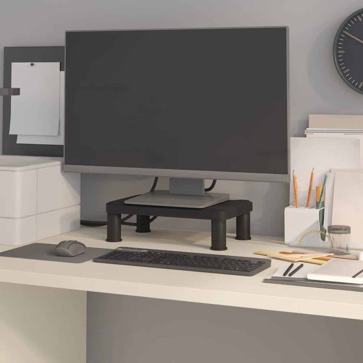 Monitorstandaard - Bureau verhoger - Bureau organiseren - Verstelbare hoogte - 38x24 cm - Zwart