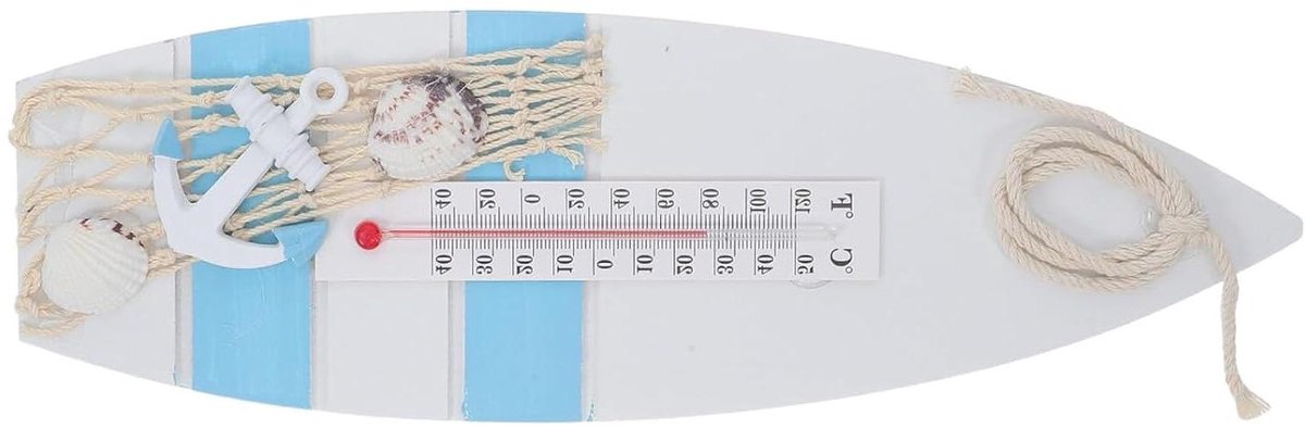 Houten Surfplank Thermometer - Wanddecoratie - Temperatuur Meten - Mediterrane Stijl - 296 x 96 cm - Multicolor