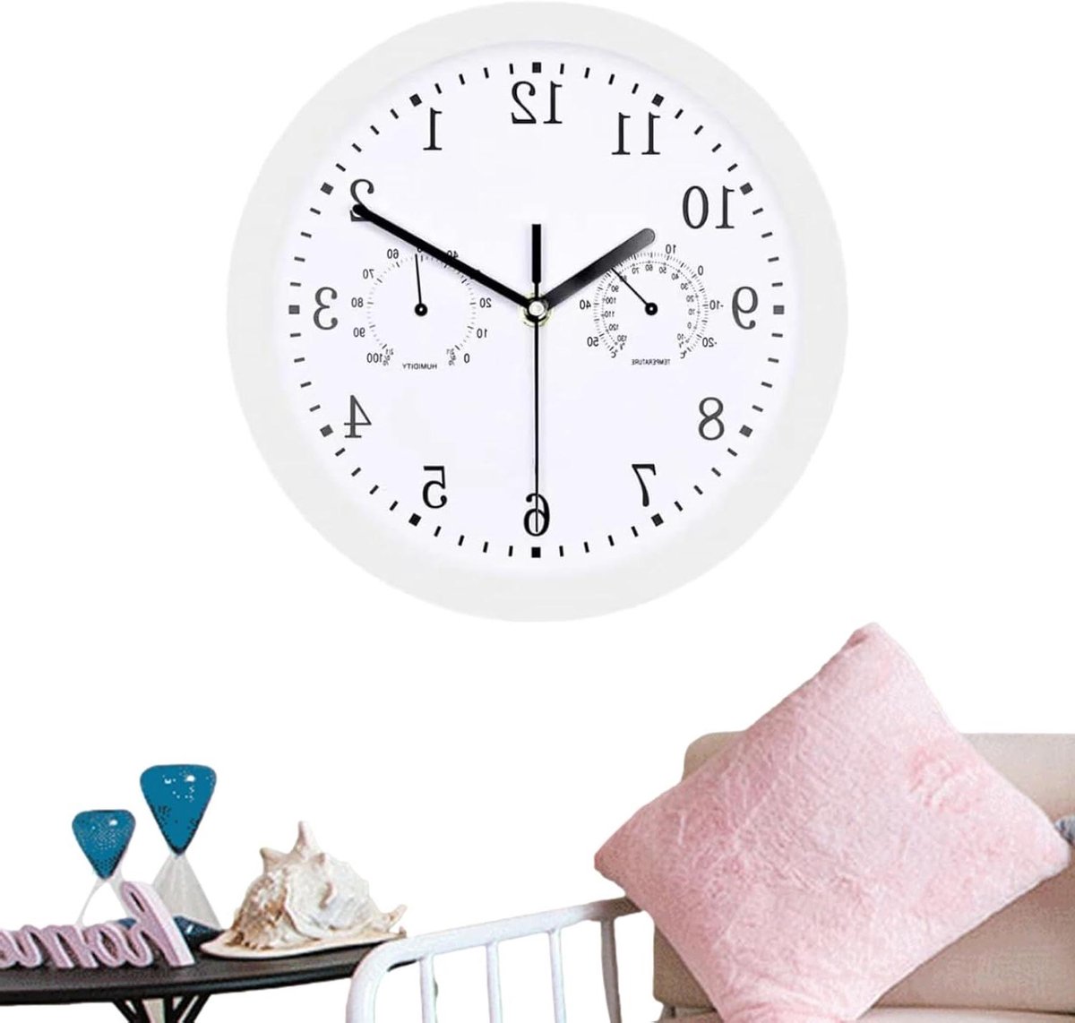 Buitenklok met hygrometer - Wandklok weerbestendig - Terras decoratie - Stille beweging - 25 cm diameter - Wit en zilver