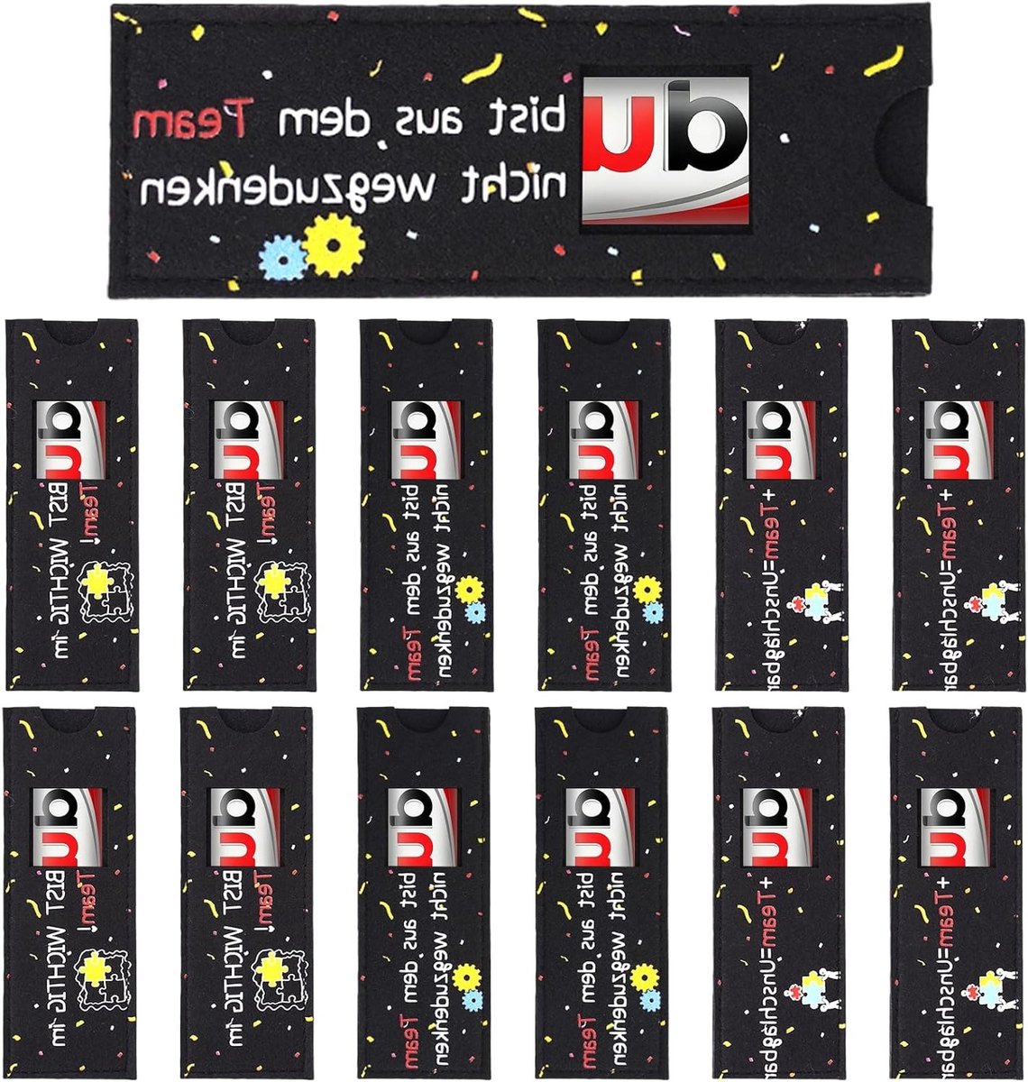 Set van 12 Vilt Cadeautasjes voor Duplo Chocoladerepen, Perfect als Collega Cadeau, Zwart en Duurzaam