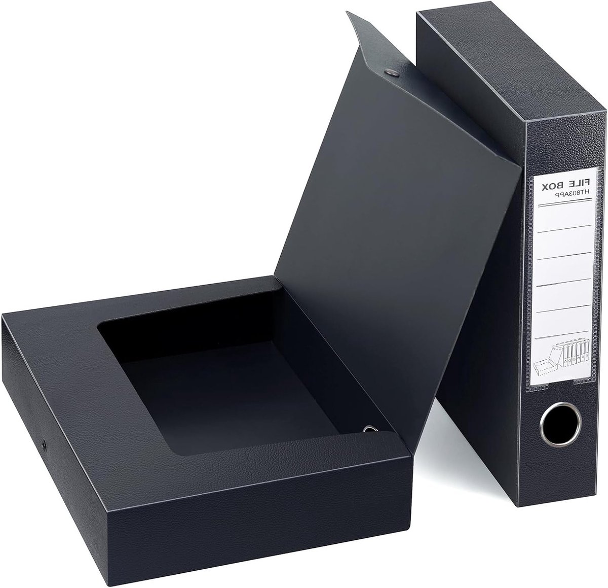 2 Pack A4 Box Files, Plastic Document Folders met 65mm Rug voor Kantoor en School - Zwart