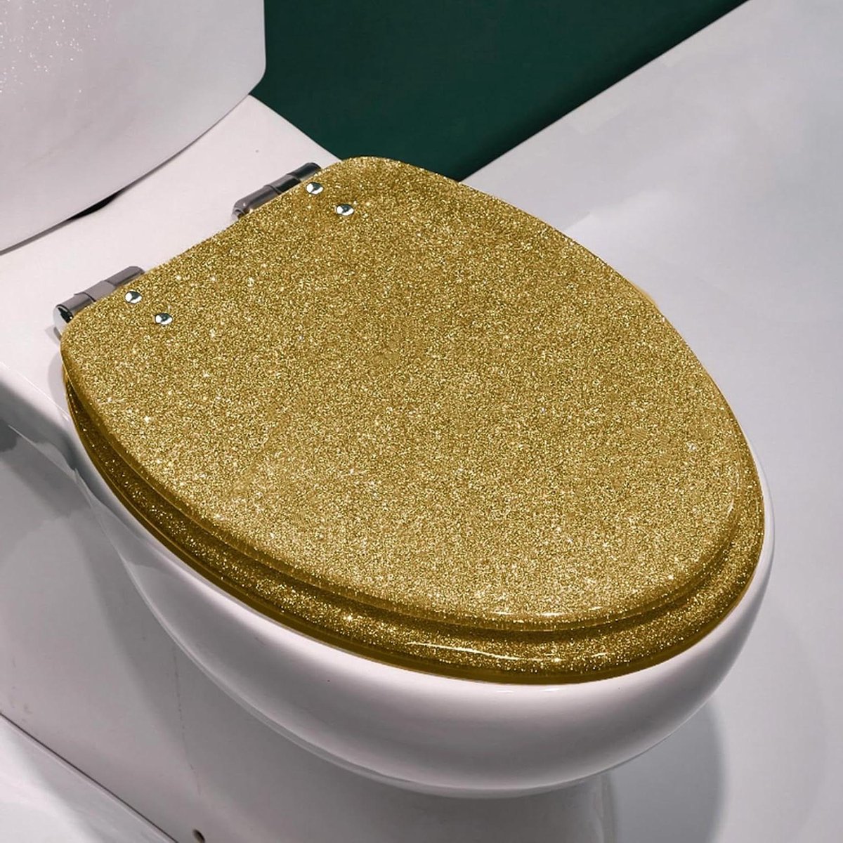 Standaard wc-bril - Universele wc-bril - Badkamer Decoratie - Softclose mechanisme - 42 x 36 cm - Goud