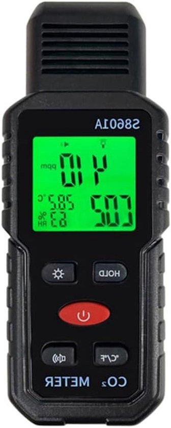 CO2-meter Luchtkwaliteit - Kooldioxide Detector - Binnenklimaat Meten - Infrarood Sensor - 5000 Ppm - Zwart Rood