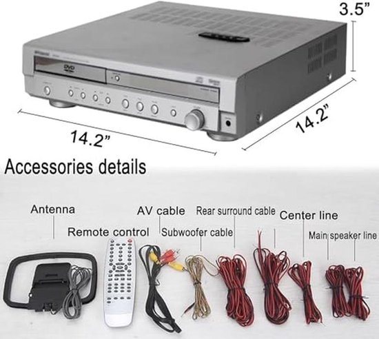Home Theatre Versterker - Audio Receiver - Film Geluid - Ingebouwde DVD Speler - 36x36x9 cm - Zwart van home — afbeelding 3