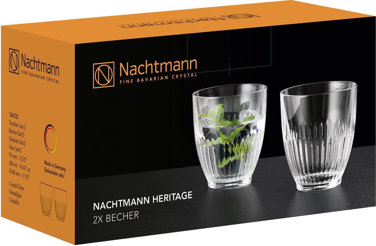 Nachtmann Heritage bekers, set van 2, waterglas, drinkglas, kristalglas, 300 ml, 106722