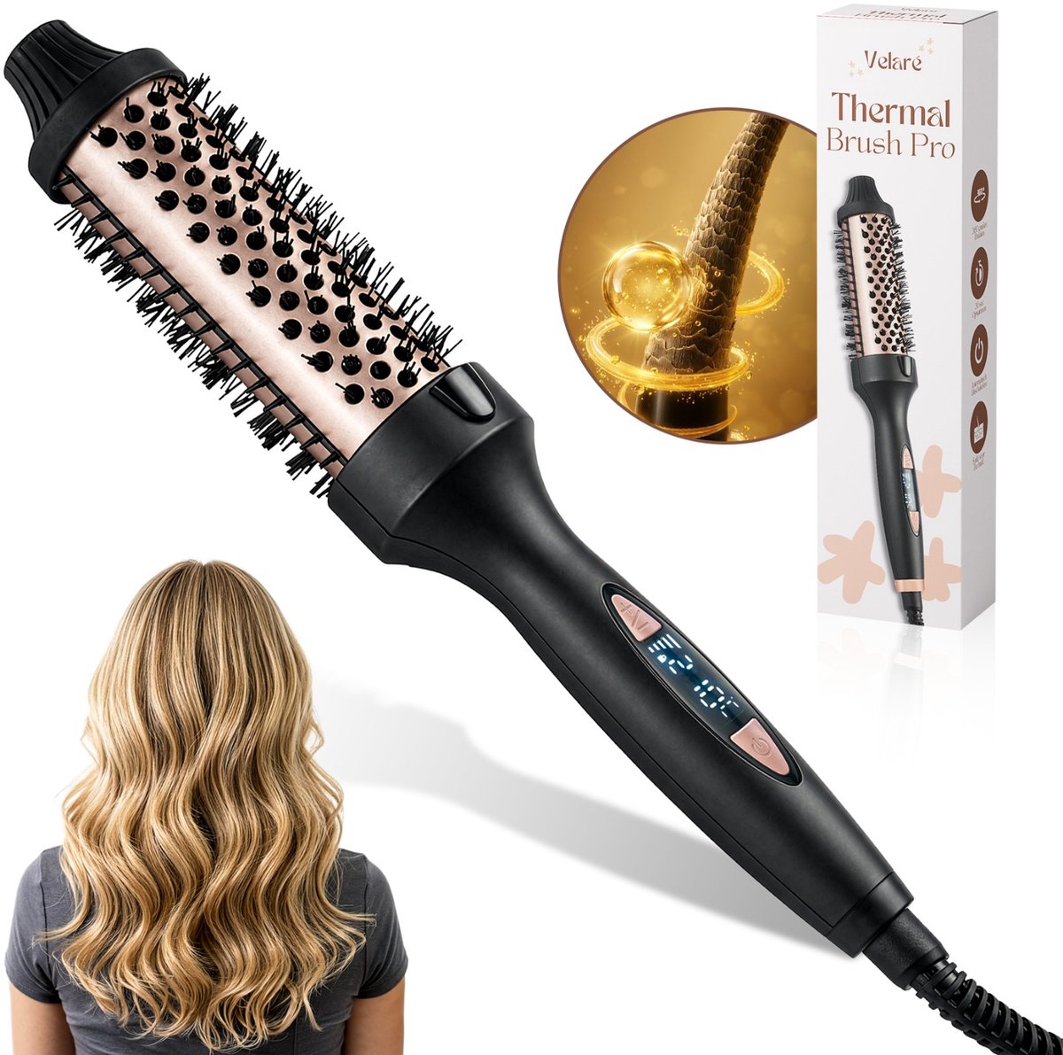 Velaré® Thermal Brush - Multistyler met Keramische Technologie – Styler & Haarkruller – Föhnborstel, Warmteborstel & Krulborstel