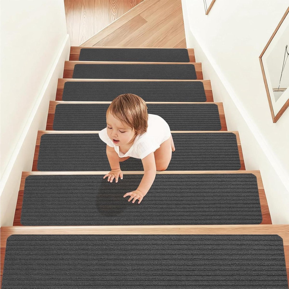 Zelfklevende Trapmatten - Antislip Treden - Veilig Lopen - Geluiddempend Materiaal - 15 Stuks - Lichtgrijs
