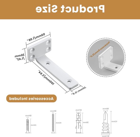 Set van 4 zwevende plankhouders, 10 x 5 cm, duurzaam en praktisch, wandplank met schroeven, wit, voor decoratie en opslag — afbeelding 5