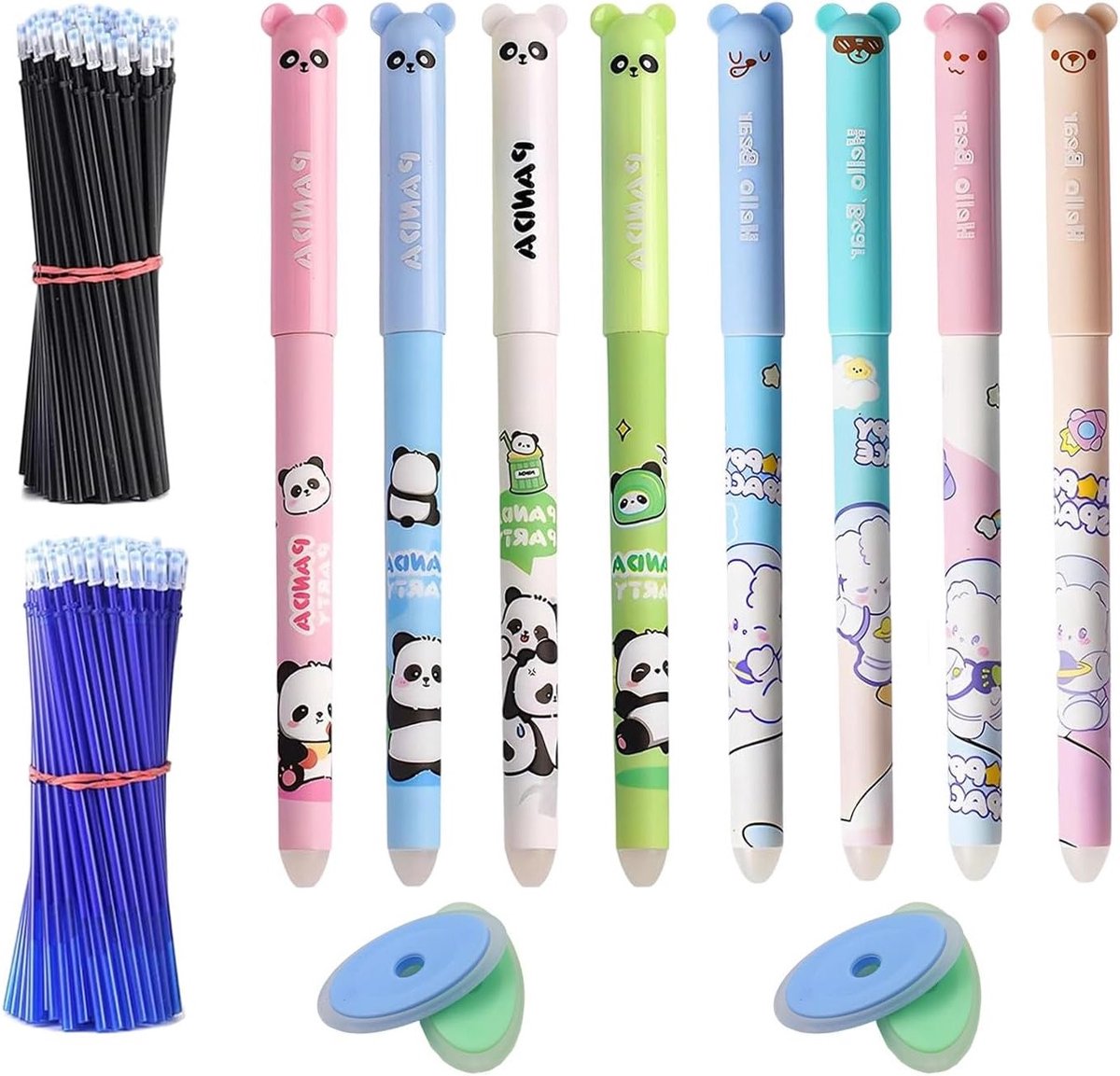 Set van 8 uitwisbare pennen 0.5mm met 40 navullingen en 4 gummetjes - Perfect voor school, kantoor, schetsen en notities