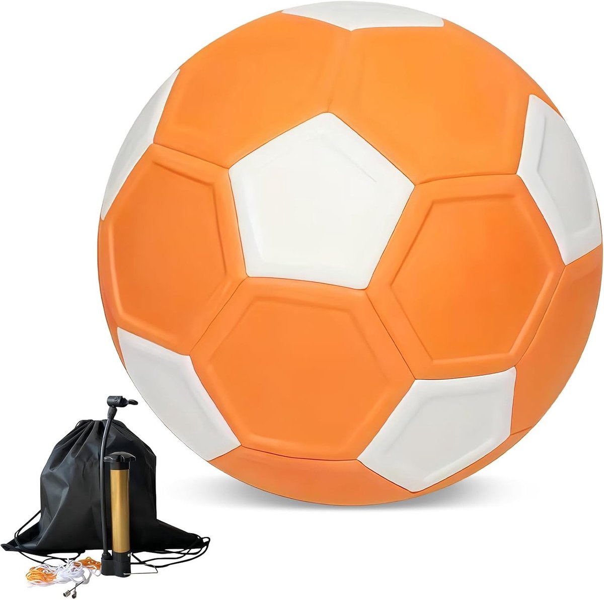 Flexibele Curve Voetbal Maat 5 van EVA Materiaal voor Kinderen en Training | Inclusief Voetbalpomp en Dubbele Naalden | Oranje-Wit (22 cm)