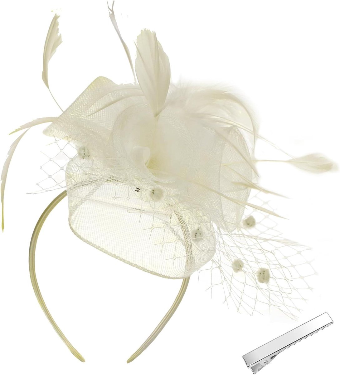 Fascinator Hoed Dames - Hoofddeksel Bloem - Thee Feest - Met Veren en Parels - Eén Maat - Roze