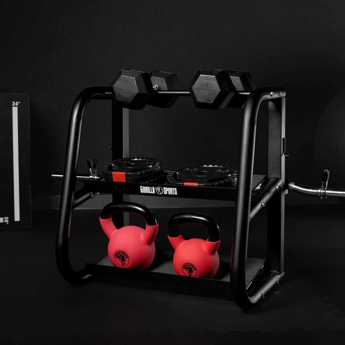 Gorilla Sports Halterstandaard - Multifunctioneel - Voor Halters, Kettlebells en Barbells - Staal - Belastbaar tot 300 kg – foto 2