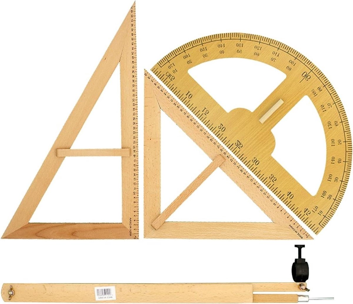 Geometriekit Hout - Tekenset Wiskunde - Lesmateriaal Ontwikkelen - Veelzijdig Kompas - 50 cm - Houtkleur