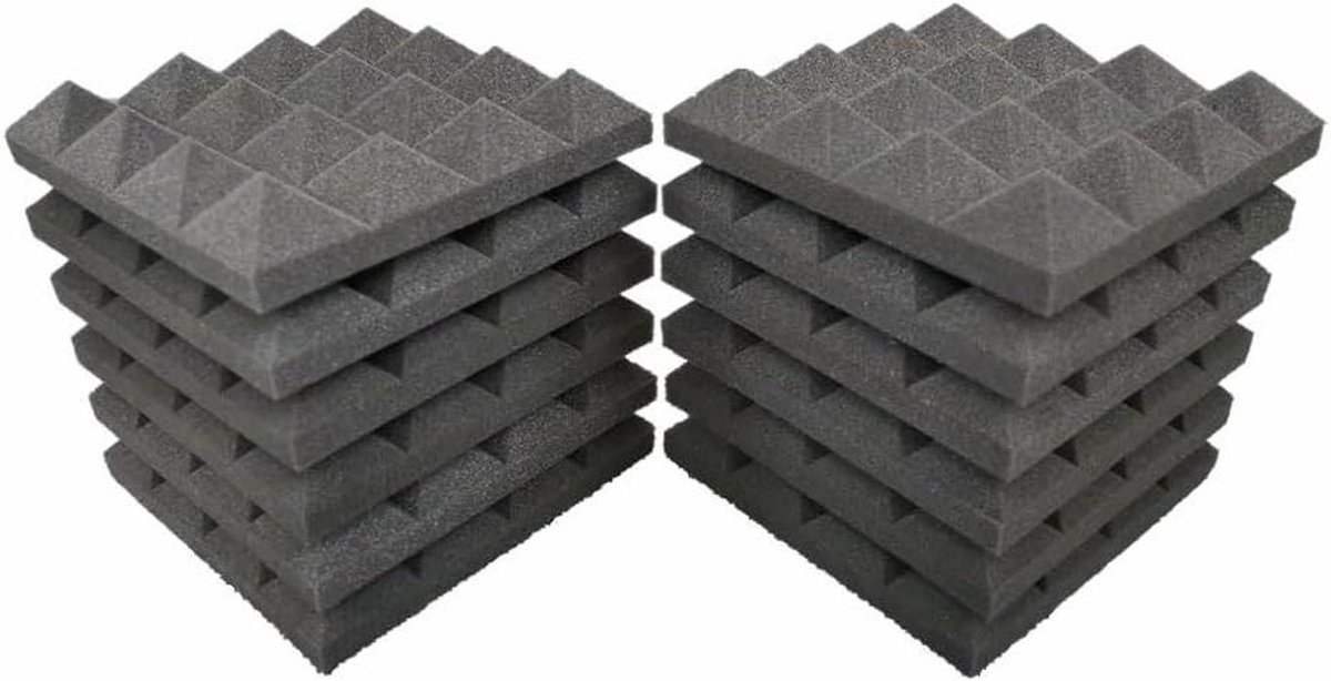 Geluiddempende panelen - Akoestisch schuim - Geluidsverbetering thuis - Hoge dichtheid spons - 12 stuks 25x25x5cm - Grijs