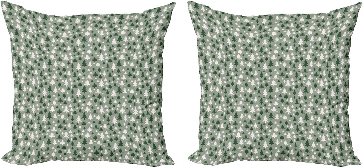 ABAKUHAUS Kerstkussenhoezen, set van 2, herhalend dennenpatroon, moderne accenten, dubbelzijdige digitale print, 50x50 cm, Reseda groen Reseda Green Green