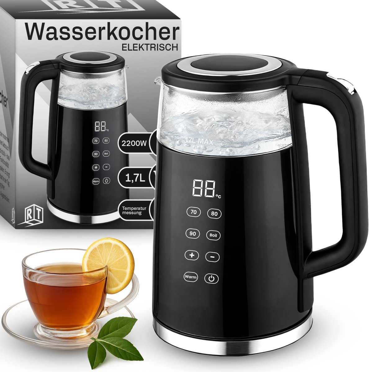 Retoo Elektrische Waterkoker 1.7L met Temperatuurinstelling en Touch Display