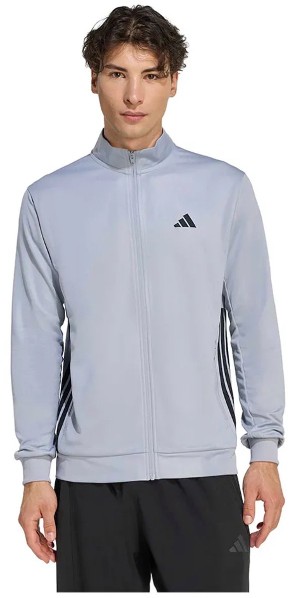 Adidas Workout Essentials All-set 3 Stripes Knit Sweatshirt Met Rits Man Zilver