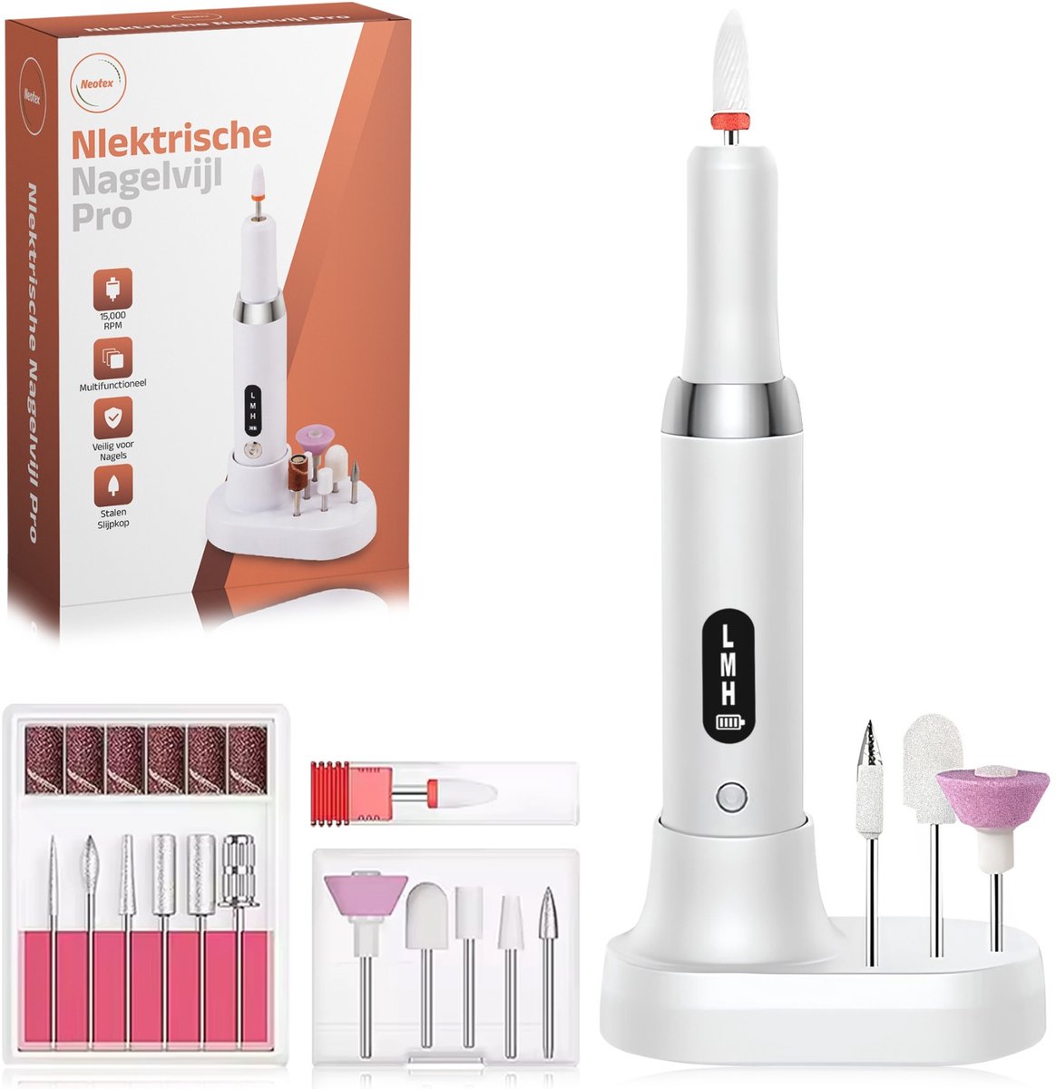 Neotex® Elektrische Nagelvijl – Professionele Nagelfrees 35.000 RPM – Draadloos Oplaadbaar via USB – Manicure & Pedicure Set met Opzetstukken – CE Gecertificeerd