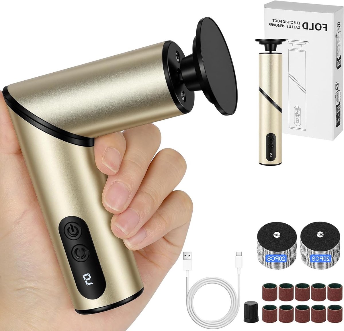 Multifunctionele Elektrische Pedicure 2-in-1 Vouwbare Professionele Voetverzorging met 9 Snelheden en Schuurdiscs voor Gebarsten Hielen en Eeltvorming