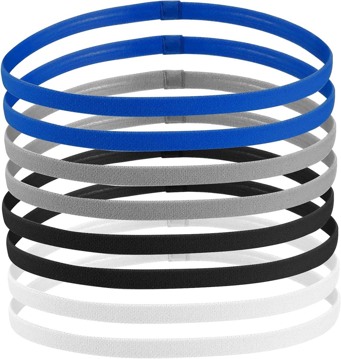 Non-slip Sport Haarbanden Set van 8 Stuks, Elastische en Dunne Haarbanden voor Sport, Ideaal voor Voetbal, Hardlopen en Yoga, Zwart, Wit, Blauw, Grijs