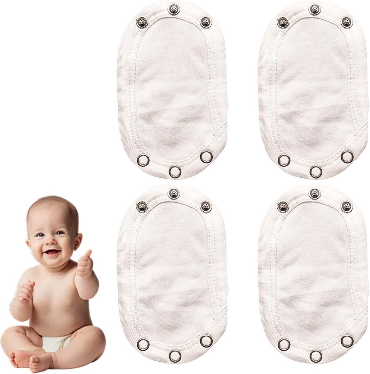 Verstelbare Baby Body Extensie van Dubbel Laags Stof met Drukknopen voor Bodysuits en Luiers - Wit, Comfortabel en Praktisch