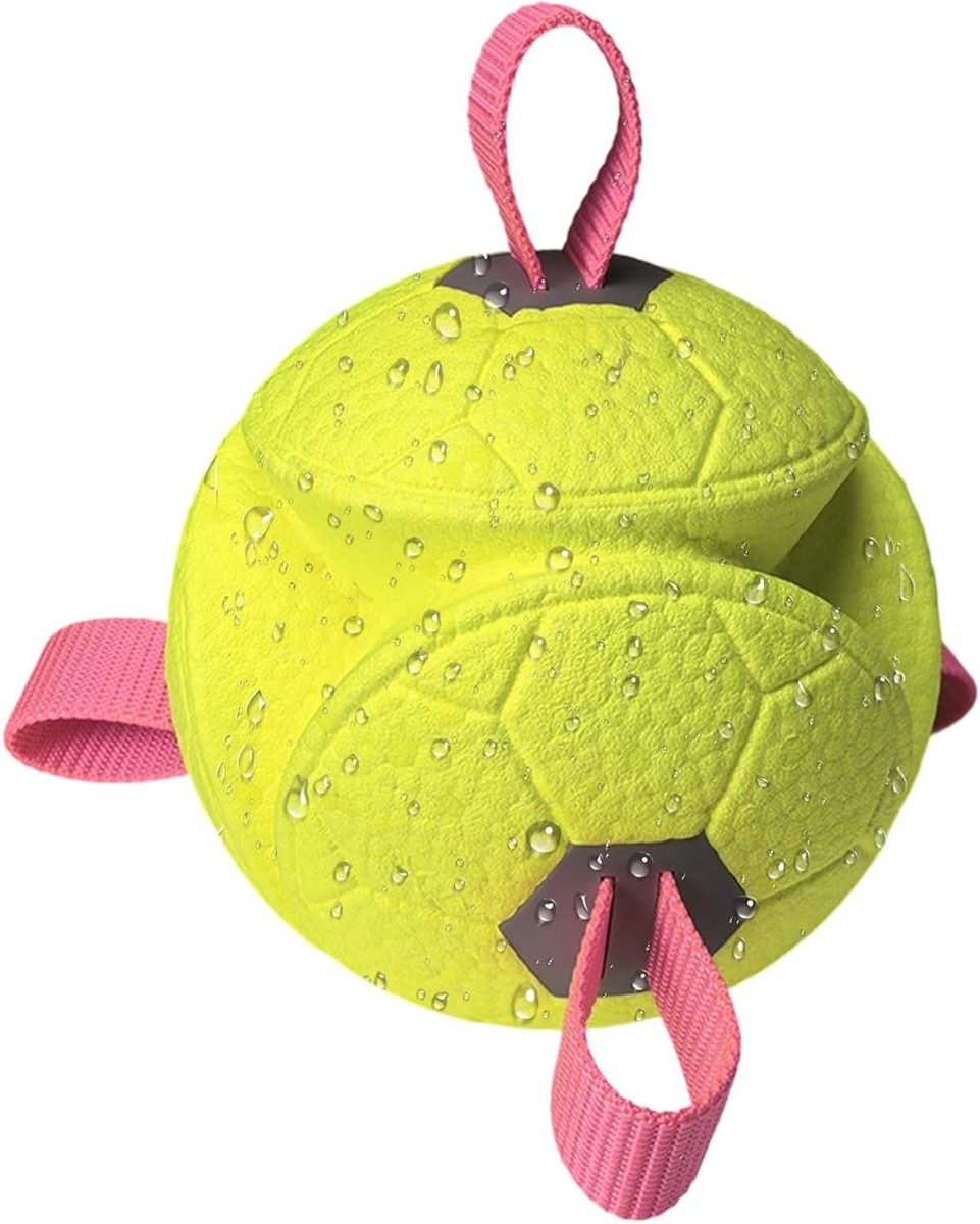 Hondenballen met touw - Interactief hondenspeelgoed - Gebitsreiniging en spel - Bevordert tandgezondheid - 15cm - Fluorescerend geel