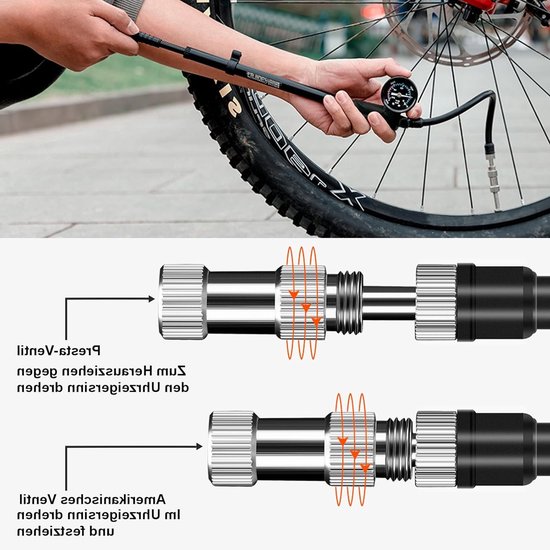 3-in-1 Fietspomp voor Voorvork en Achtervering - Hoge Druk Pomp tot 300 PSI met Manometer en Ventielknop, Compact en Draagbaar voor Fietsen en Banden — afbeelding 5