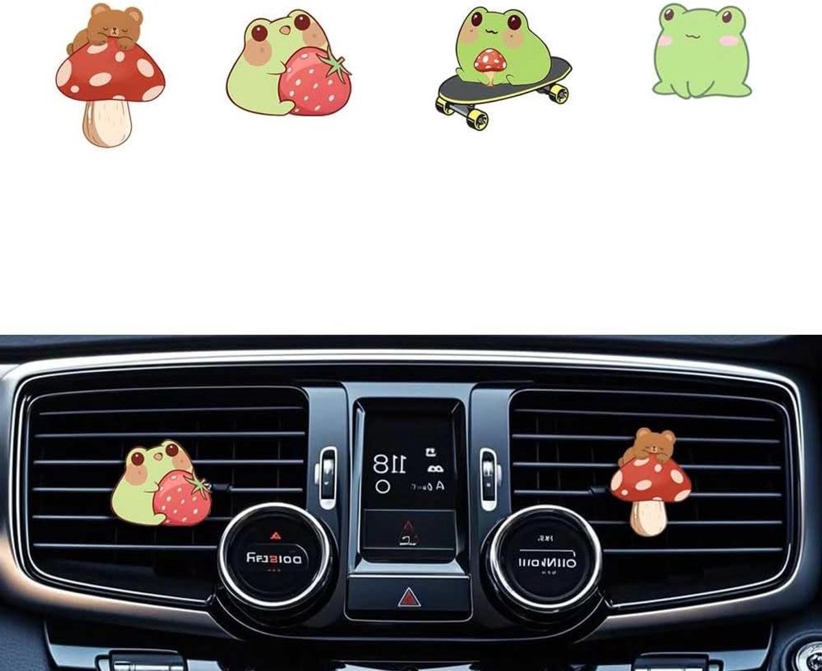 Auto Luchtverfrisser Clips - Ventilatie Decoratie - Auto Interieur Opfrissen - Schattig Kikker Paddenstoel Design - 4 Stuks - Multicolor