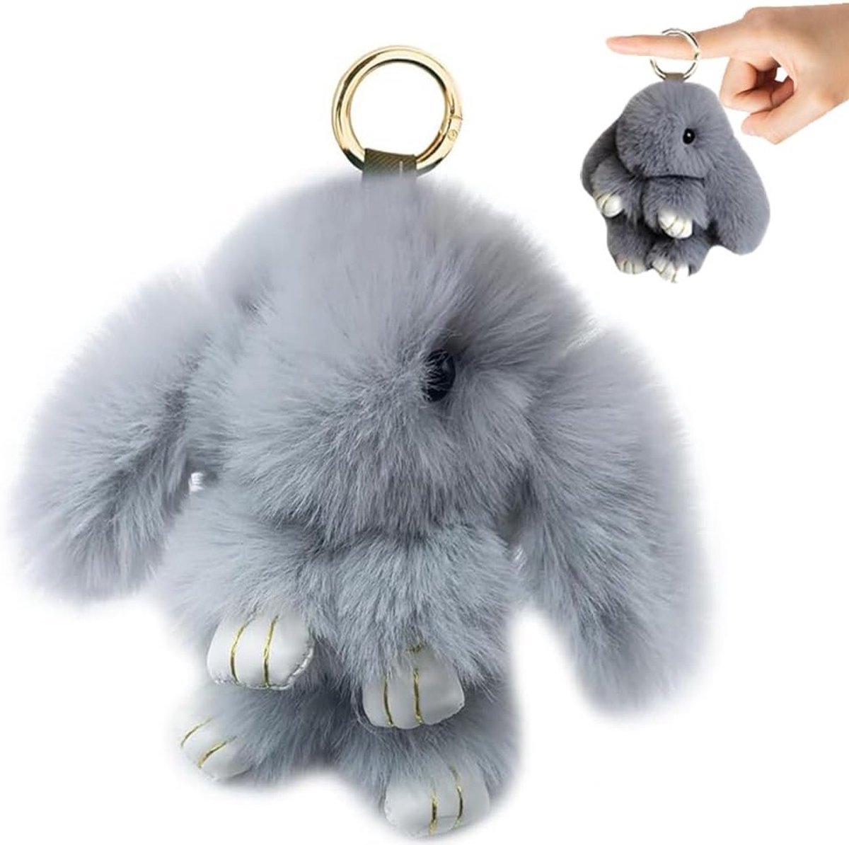 Schattige Pluche Konijn Sleutelhanger met Pompom Decoratie voor Pasen, Kinderen en Meisjes - Grijs en Zacht