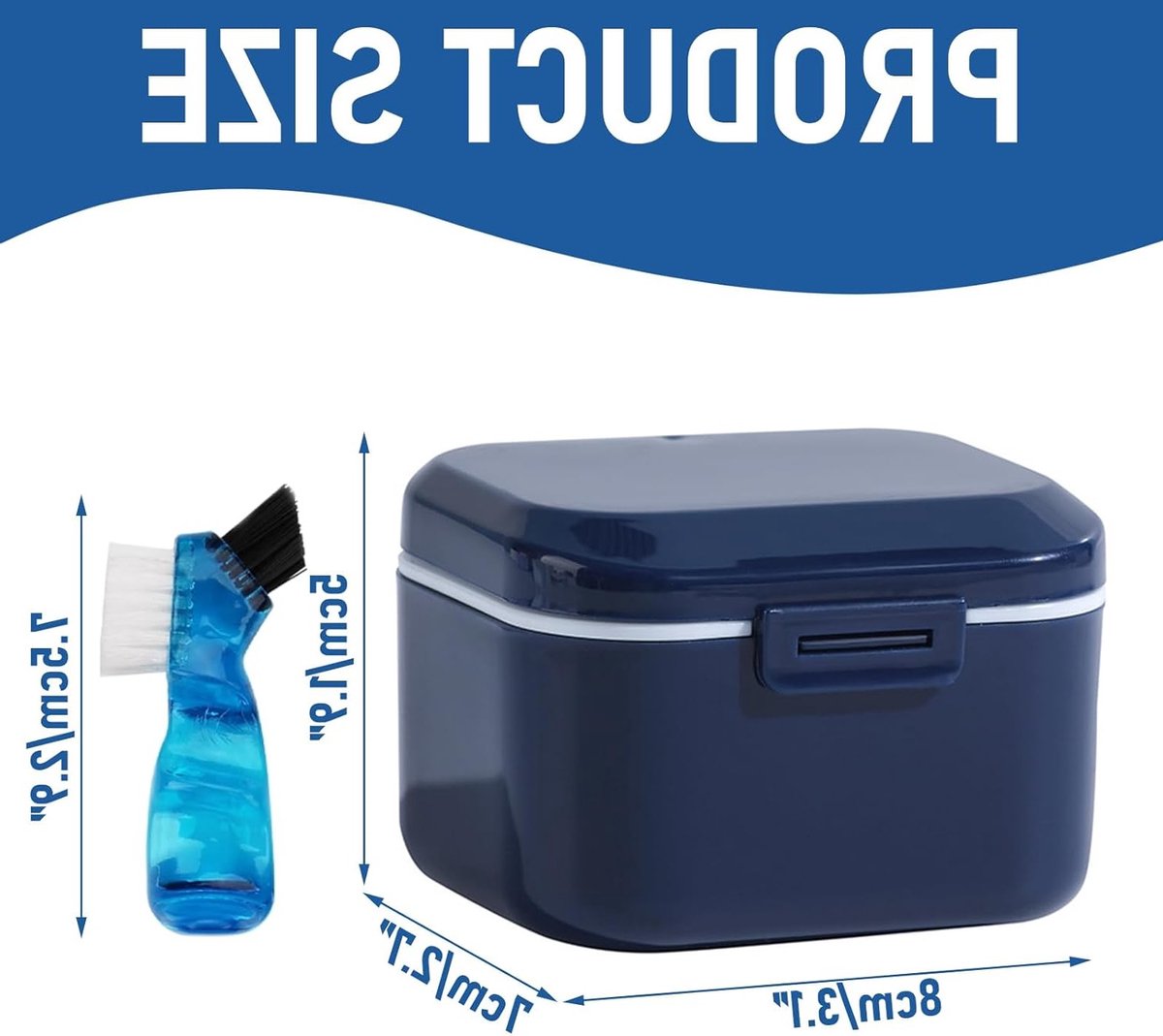 Draagbare tandprothese doos met tandenborstel, zeef en ruimte voor orthodontische apparaten en beugels (Blauw)