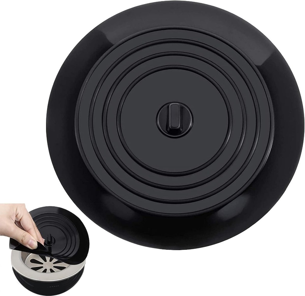 Silicone Badstop voor Afvoer met Schroef - Ideaal voor Keuken, Badkamers en Wasruimtes - 6 Inch, Zwart