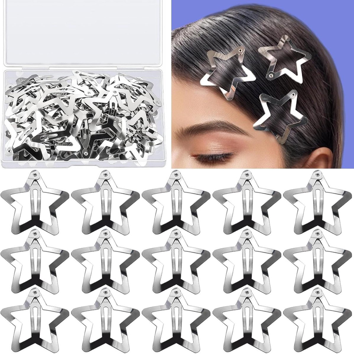 Ster Haarclips - Y2K Accessoires - Haar Styling - Metalen Klemmetjes - 30 Stuks - Zilver