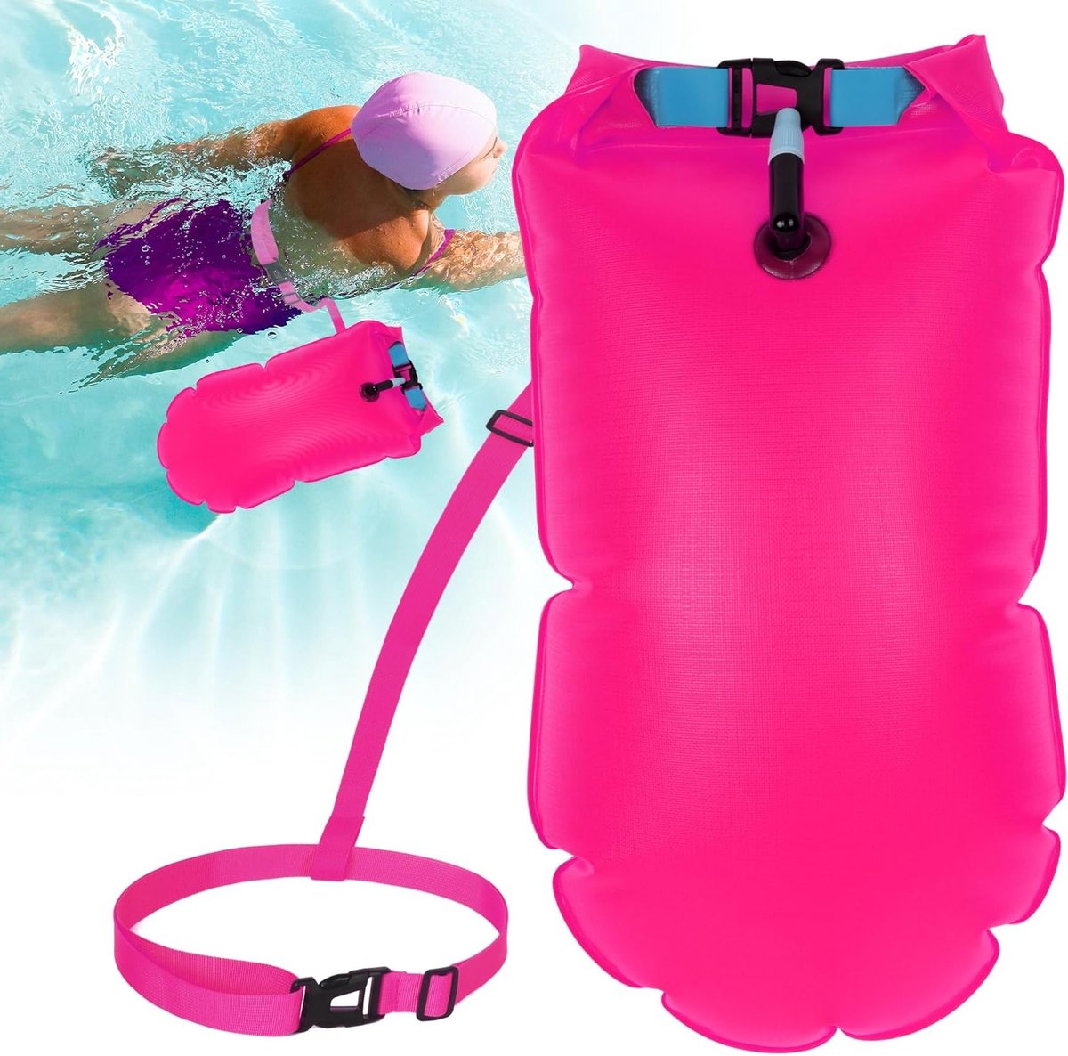 Waterdichte zwembouy voor volwassenen en kinderen - opblaasbare drijvende tas voor open water, triatlon, kajakken en snorkelen