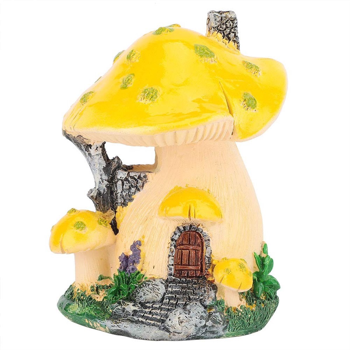 aladdien - Mushroom Fairy House - Miniatuur Tuindecoratie - Handgemaakt - Geel - Paddestoelhuis - Voor Buiten - 12,5 cm