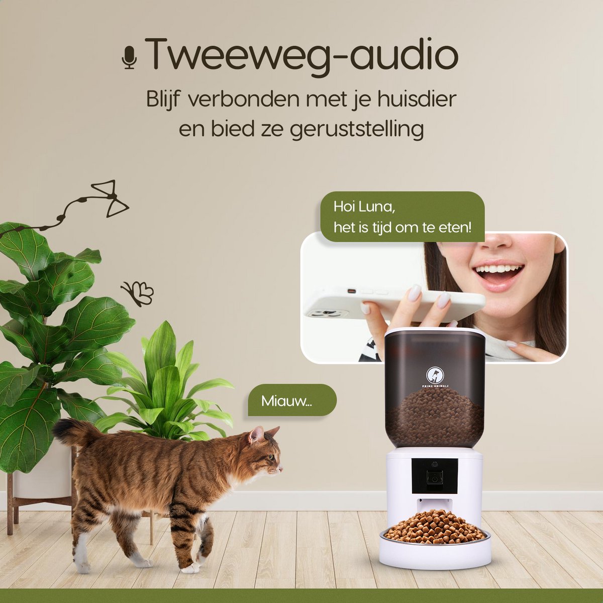 Automatische Voerbak Kat en Hond 7L – Voerautomaat met Camera – Full HD 1080P – Two-Way Audio – Enkele Voederbak – Slimme Voerdispenser – App-bediening – Voerschema Instellen – Kattenvoerbak Automatisch – Smart Pet Feeder – Prime AnimalZ – Wit thumbnail 3