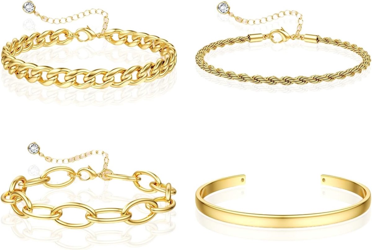 Allecto - Armband - Sieraden - Duurzame coating - Goud - 4 delig - Dagelijks gebruik - Verpakking - Cadeau - Exclusief - Dames - Robuust - Luxe