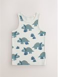 Lichtgrijze tanktop met een all-over print van blauwe dinosaurussen.