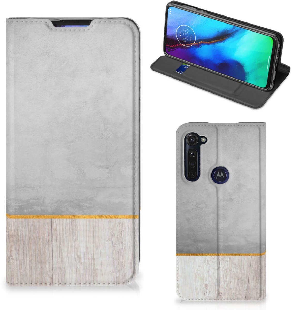 Motorola Moto G Pro Book Wallet Case Wood Concrete
