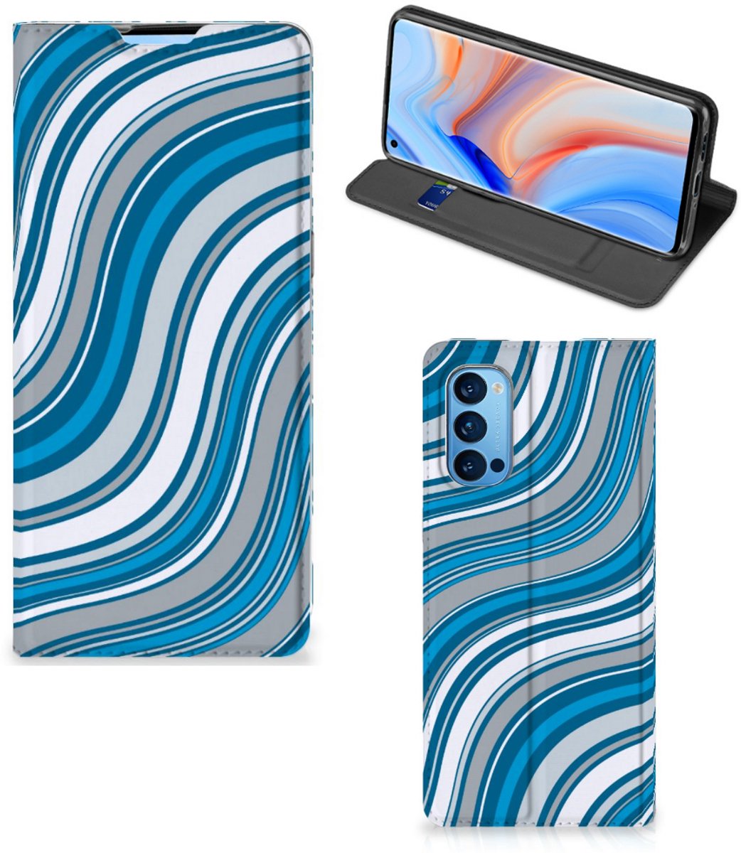 Standcase Hoesje voor OPPO Reno4 Pro 5G Hoesje met Magneet Waves Blue