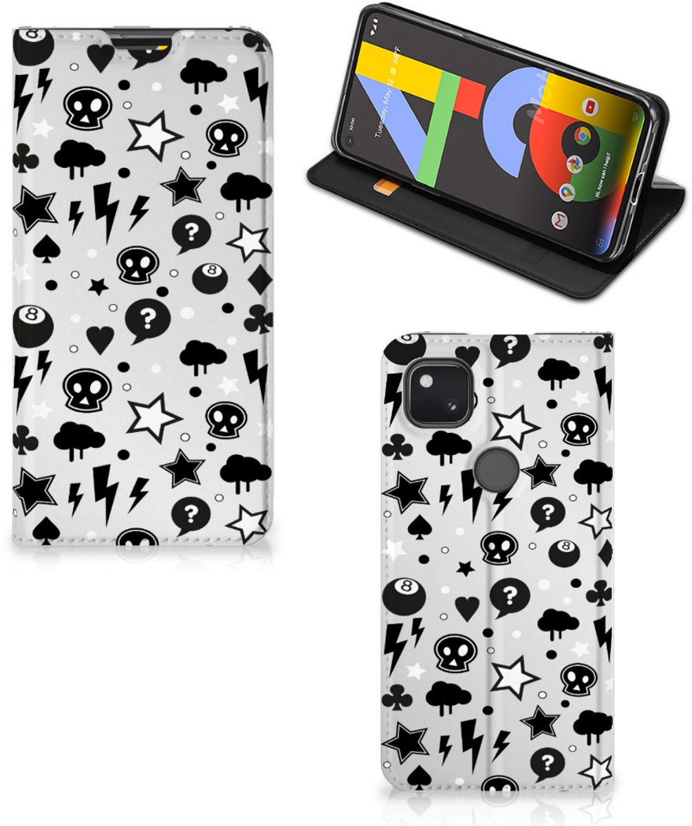 Standcase Hoesje voor Mobiel BookCase Google Pixel 4a Silver Punk