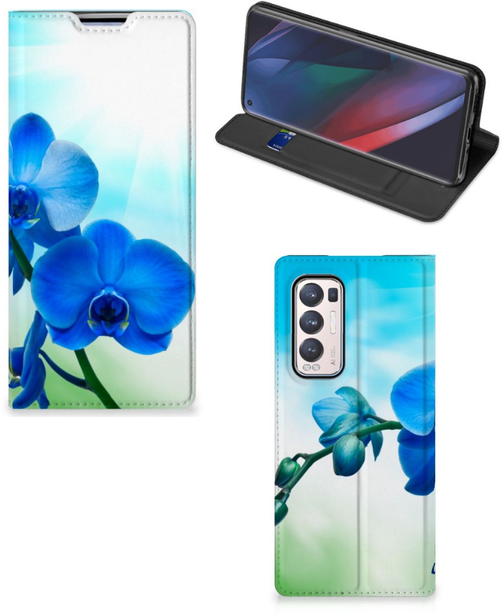 Book Case voor OPPO Find X3 Neo Smart Cover Orchidee Blauw - Cadeau voor je Moeder
