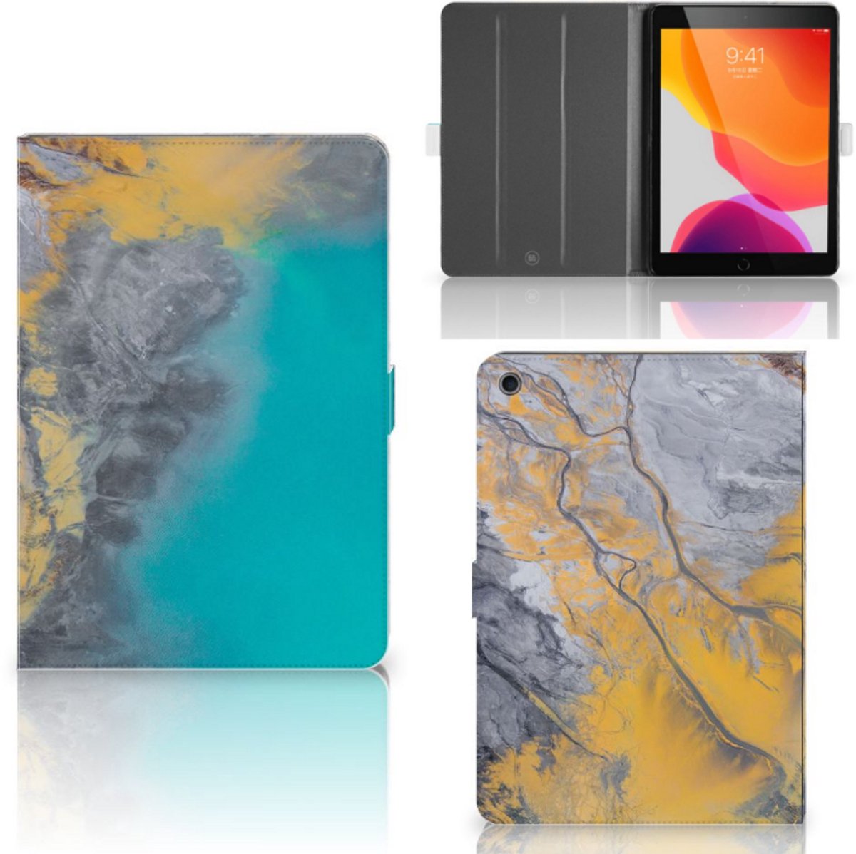 iPad 10.2 2019 | iPad 10.2 2020 | 10.2 2021 Leuk Tablet hoesje Marble Blue Gold