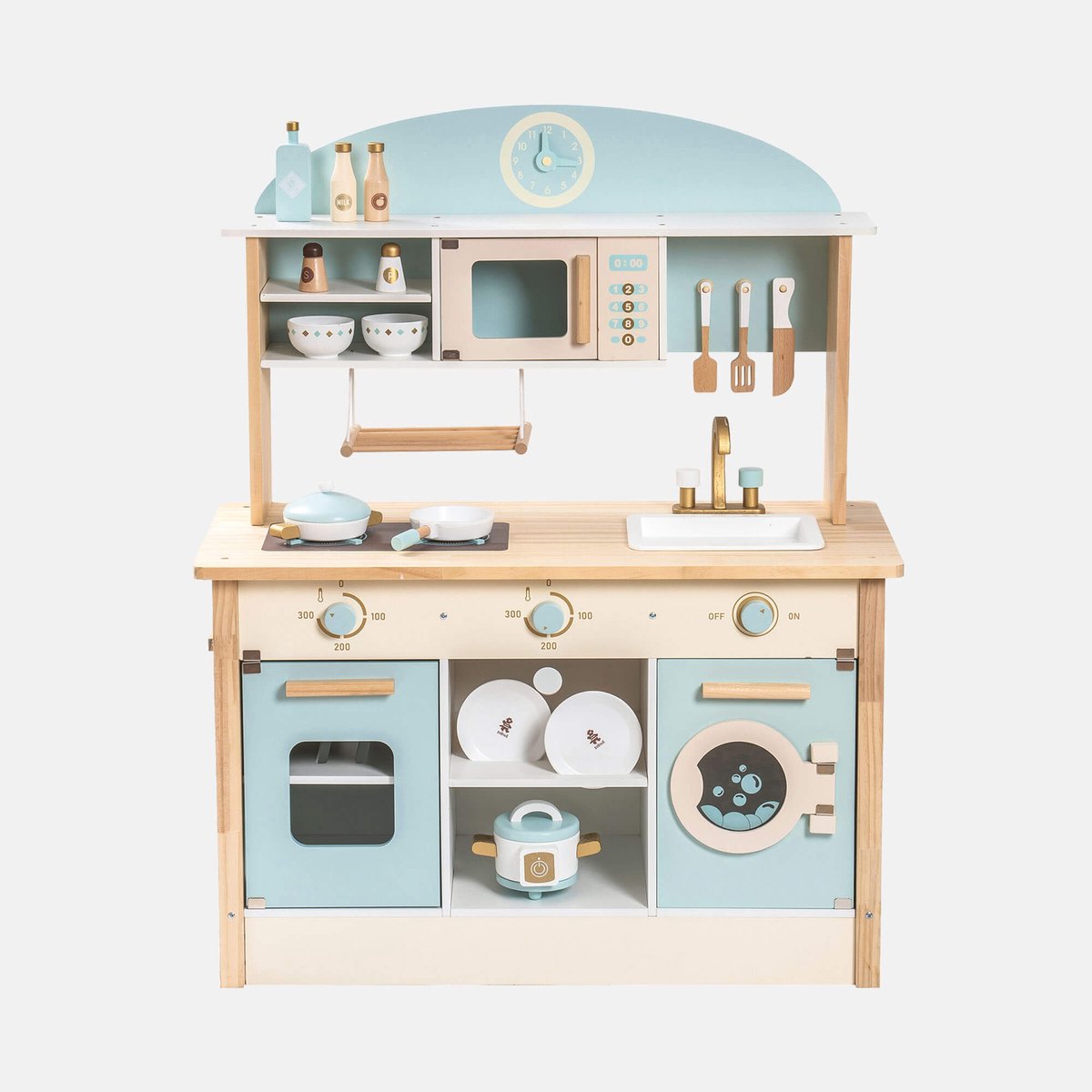 Robotime - ROBUD Houten Moderne Speelkeuken - Luchtblauw - Speelset met Volledige Accessoires - Voor Peuters 3+ — afbeelding 11