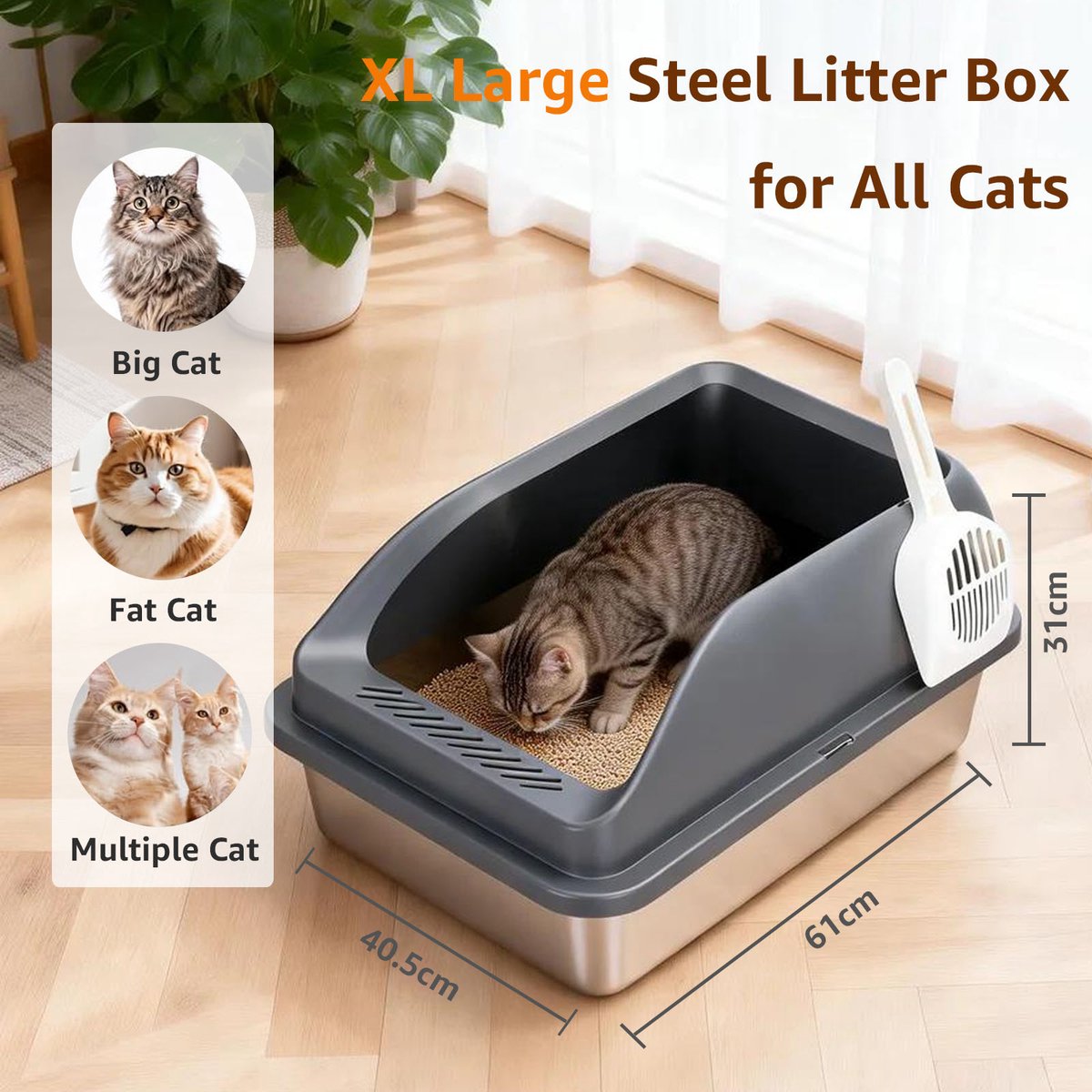 Nobleza Nobleza RVS Hoge Rand Kattenbak - afbeelding 4