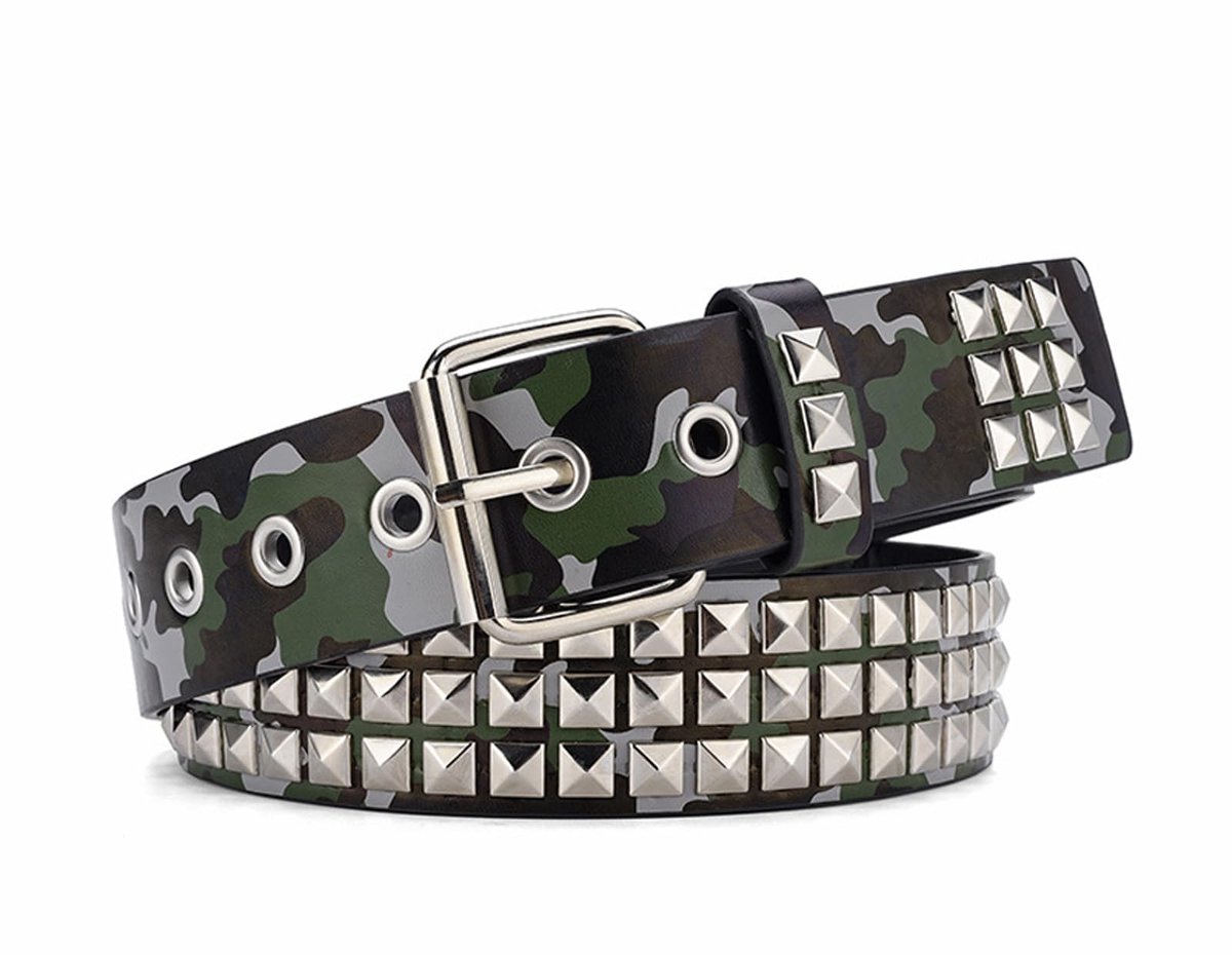 Allecto - Punk riem - Leren riem - Y2K - Punk rock riem - Camouflage riem - Uniseks - Jeans riem - Geschikt voor mannen en vrouwen - Camouflage