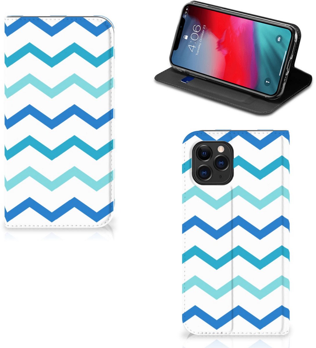 Apple iPhone 11 Pro Hoesje met Magneet Zigzag Blauw