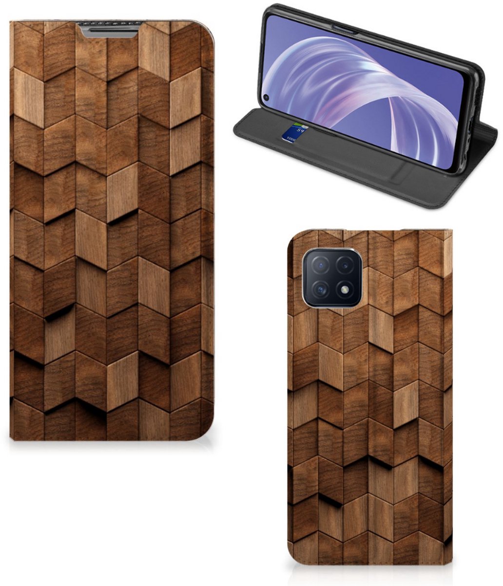 Book Wallet Case voor OPPO A73 5G Wooden Cubes