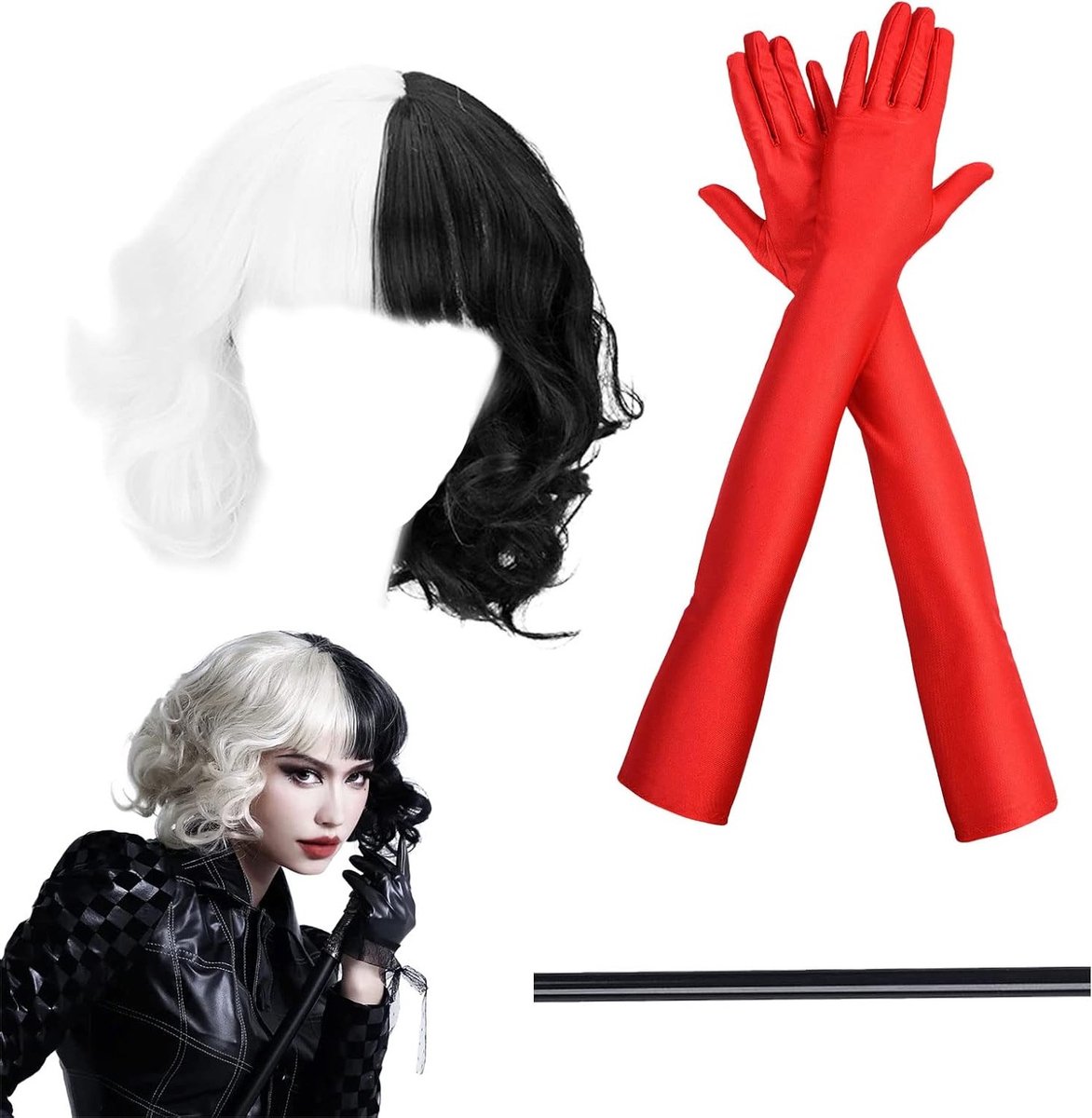 3-delig Halloween Kostuum met 70s Accessoires en Cosplay Peruk voor Feestjes en Carnaval